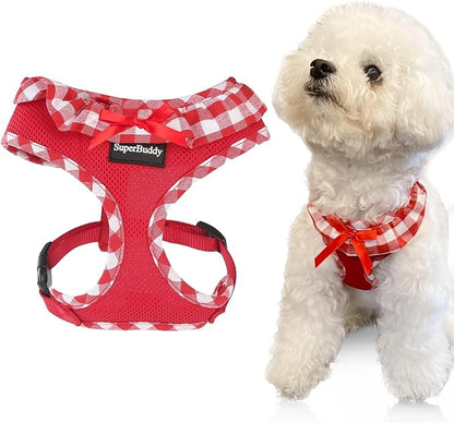 SuperBuddy Upgraded Soft Mesh Dog Harness, Super Breathable Lightweight Pet Harnesses for Puppy Dogs Outdoor Walking, Red Dog Harness -Small