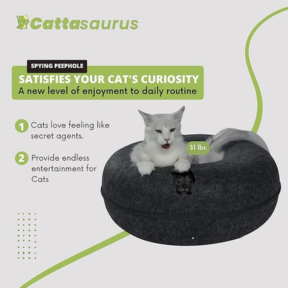 Cattasaurus Peekaboo Cat Cave Duo Jumbo Set, Extra Spacious Cat Donut for Multiple & Large Kitty 15+ lbs, Scratch Detachable Cat Beds for Indoor Cats, Washable Cat Tunnel Bed, Best Kitten Toys