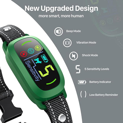 FAFAFROG Bark Collar, Rechargeable Dog Bark Collar with 5 Adjustable Sensitivity and Intensity Beep Vibration, Anti Barking Collar for Small Medium Large Breed Dogs (Green)