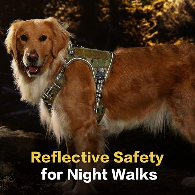 PawsPassion No Pull Dog Harness for Medium Large Dog, Heavy Duty Tactical Adjustable Pet Harness, Voyager Service Vest Harness with Easy Control Handle Reflective Strip (Forest Recon, L)