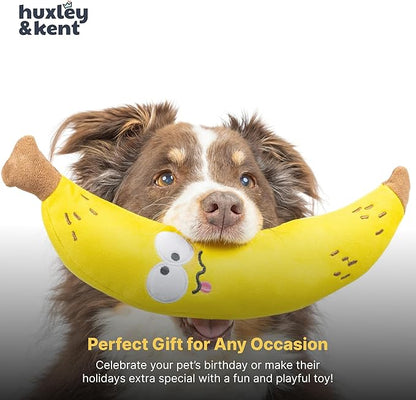 Huxley & Kent Funny Dog Toy w/Squeaker – Power Plush Squeaky Dog Toys for Small, Medium & Large Dogs – Soft Stuffed Animal for Indoor Play & Fetch - Fetchies® Bruiser Banana, Large