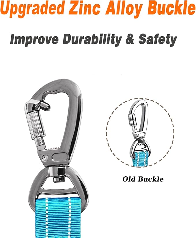 AUBELL Tactical Dog Leash Heavy Duty,4-6ft Reflective Strong No Pull Bungee Leash for Medium Large Dogs with Comfortable Padded Double Handle,Car Seat Belt,360 Degree Rotating Carabiner,Blue