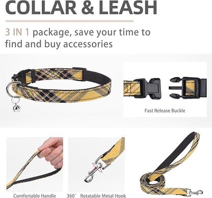 PUPTECK Adjustable Dog Harness Collar and Leash Set Step in No Pull Pet Harness for Small Medium Dogs Puppy and Cats Outdoor Walking Running, Soft Mesh Padded Reflective Vest Harnesses, Yellow, S