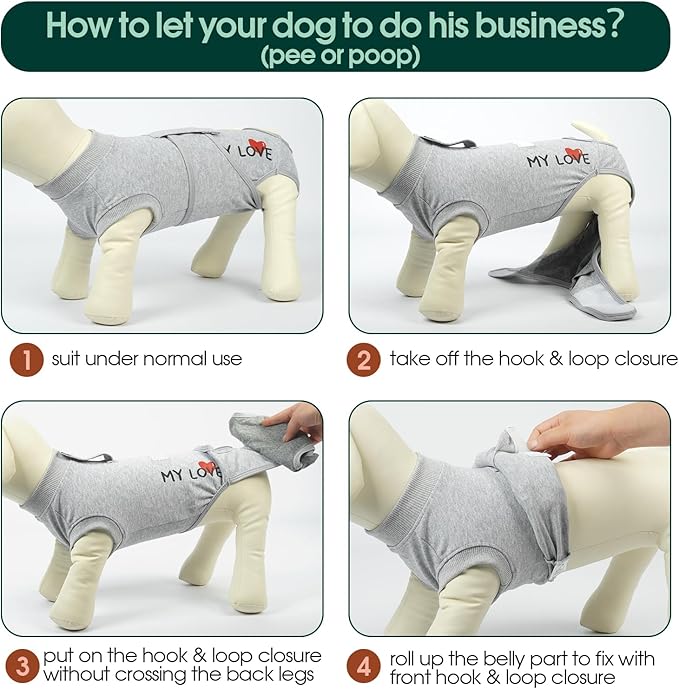 Kuoser Dog Recovery Suit for Male Dogs, Post-Surgery Bodysuit for Spay Neuter, Dog Onesie After Surgery, Anti-Licking Pet Surgical Recovery Suit, Gray XXL
