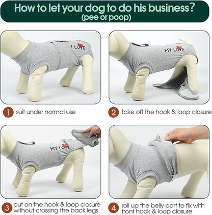 Kuoser Dog Recovery Suit for Male Dogs, Post-Surgery Bodysuit for Spay Neuter, Dog Onesie After Surgery, Anti-Licking Pet Surgical Recovery Suit, Gray XXL