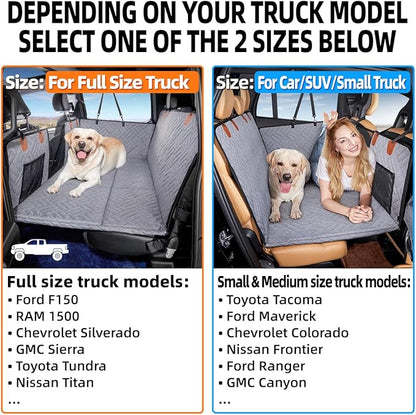 YJGF Dog Back Seat Extender for Truck,Truck Seat Cover Back Seat,Dog Hammock for Truck,Pet Seat Covers for Dogs,Hard Bottom Seat Extender for Dogs(Grey,for Full Size Truck)