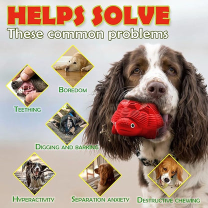 Indestructible All-Rubber Squeaky Dog Toy for Aggressive Chewers, Tough Durable Chew Toy for Medium & Large Breeds, Safe One-Piece Turtle Design, Teeth Cleaning & Boredom Relief
