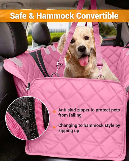 Dog Car Seat Cover, 600D Heavy Durable Dogs Seat Cover for Back Seat, 100% Waterproof Scratch Proof Nonslip Dog Hammock for Car with Side Flap, Pet Seat Covers with SeatBelt for Cars Sedan SUV Trucks