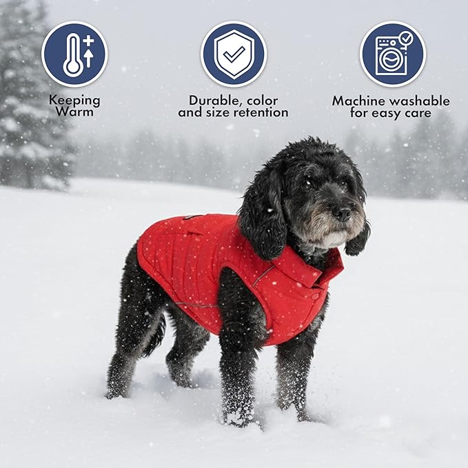 Spark Paws Dog Winter Jacket, Water-Resistant Coat, Warm Reflective Windproof Fleece-Interior, for Medium and Large Dogs - Red - M