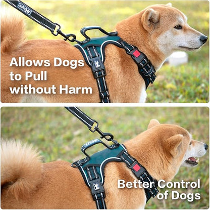 PoyPet No Pull Dog Harness, No Choke Front Clip Reflective Dog Vest with Soft Padded Vertical Handle, 3 Leash Attachments for Small Medium Large Dogs (Tumalo Teal,XL)