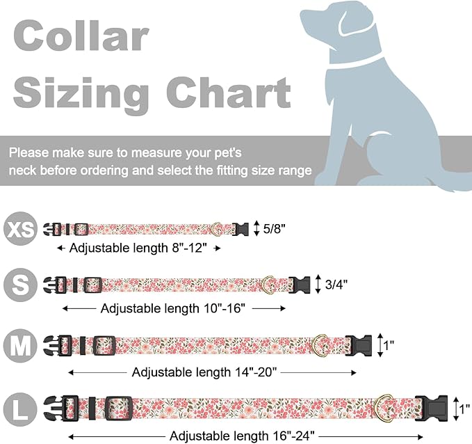 Rnivvi Dog Collar for Large Dogs, Cute Floral Heavy Duty Adjustable Puppy Collar with Quick Release Buckle for Girl & Female, Pet Accessories for Walking Running, L Length 1" Width, Pink White