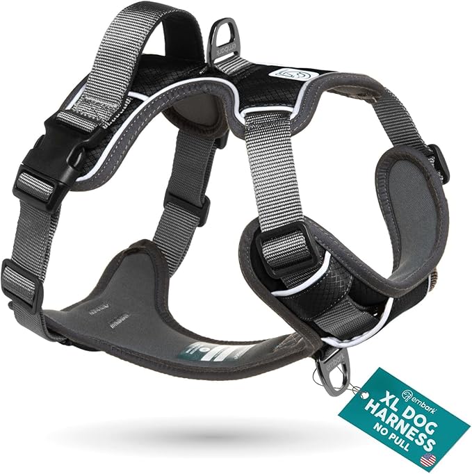 Embark Adventure Dog Harness, Reflective Trim XL Harness for Extra Large Dogs No Pull - Military Grade Nylon, 2 Leash Clips & Gel Lined Handle. Soft & Padded Puppy Dog for Any Breed