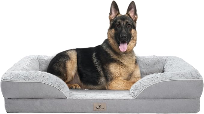 PetFun XL Orthopedic Dog Beds Large Sized Dog - Washable Large Dog Cat Bed Waterproof, Comfort Dogs Couch Sofa with Washable Removable Cover, Pet Bed with Nonskid Bottom, Light Grey, 42"