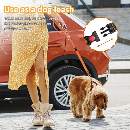 Removable Dog Seat Belt Harness for Car, 3 in 1 Pet Dog Car Seatbelt Leash, Retractable Restraint Secures to Vehicle Headrest & Adjustable Reflective Bungee Dog Seatbelt Tether,Orange