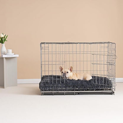 EHEYCIGA Fluffy Dog Crate Bed for Small Dogs, Plush Faux Fur Crate Pad, Calming Anti Anxiety Small Dog Bed, Washable Soft Warm Mat with Non-Slip Bottom, Dark Grey