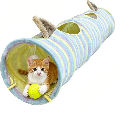Cat Tunnel, 45" Cats Toys Collapsible Tunnel Straight Tube with a Fun Ball and 2 Holes, for Rabbits, Kittens, Ferrets, Puppy, Diameter 9.8 Inch