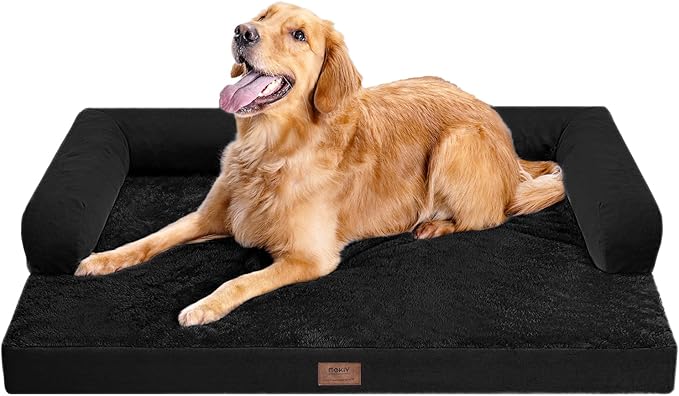 Large Orthopedic Dog Bed with Bolster – Washable Waterproof Cover, Non-Slip Bottom, Egg Crate Foam Cushion for Joint and Hip Support, Comfortable Pet Bed for Large Dogs