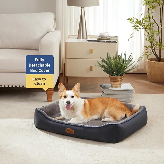 Tidore Orthopedic Dog Beds for Medium Dogs, Durable Egg Crate Foam Sofa Dog Bed wit Washable Removable Cover,Waterproof Lining,Pet Bed for Large Dogs (Navy Blue-Velvet, 31.5" L x 25.2" W x 7" Th)