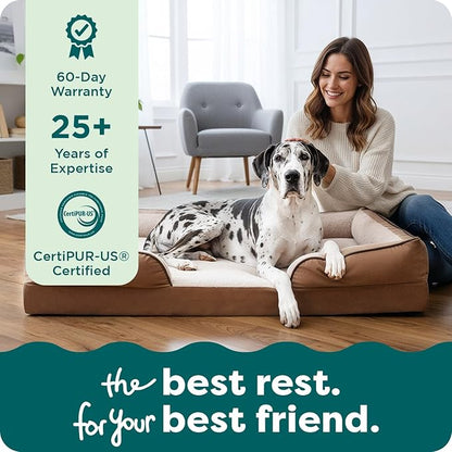 FurHaven Cooling Gel Dog Bed for Large Dogs, Perfect Comfort Sofa Bed with Cool Gel-Top Foam & Solid Orthopedic Foam Base for Joint Support, Washable Cover, Jumbo Plus XXL, Plush & Velvet, Brownstone.