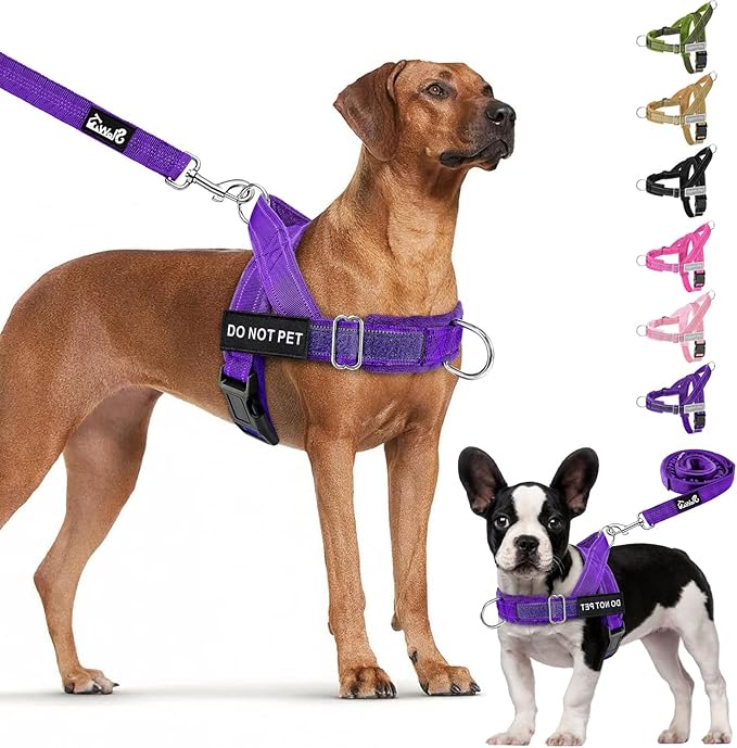 Lukovee No Pull Dog Harness & Leash Set - Heavy Duty Dog Vest Harness with Soft Padded for Medium Large Dogs, Adjustable Reflective Tactical Pet Harness for Easy Walk and Training (L, PU)