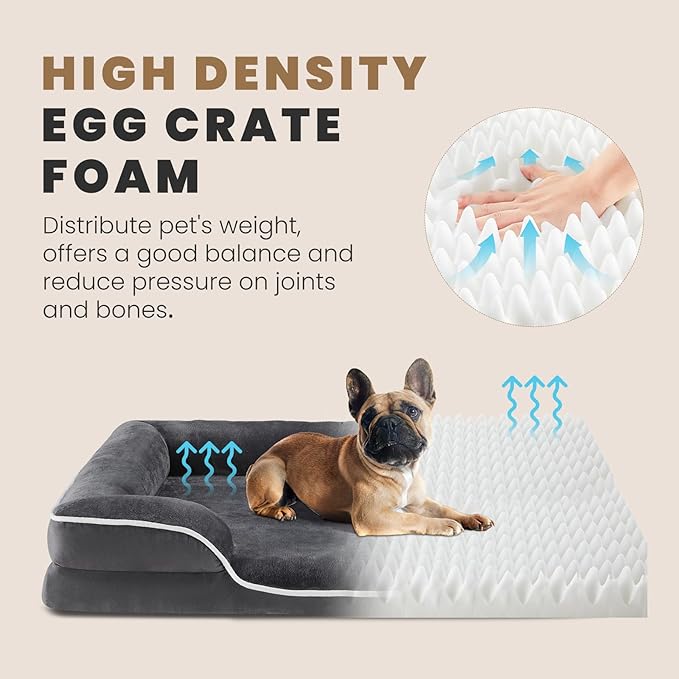 DUMOS Dog Beds, Orthopedic Medium Large Dog Bed, Machine Washable with Memory Foam, Waterproof Comfort Pet Beds with Sides, 35x25 Inch Medium Sized Grey