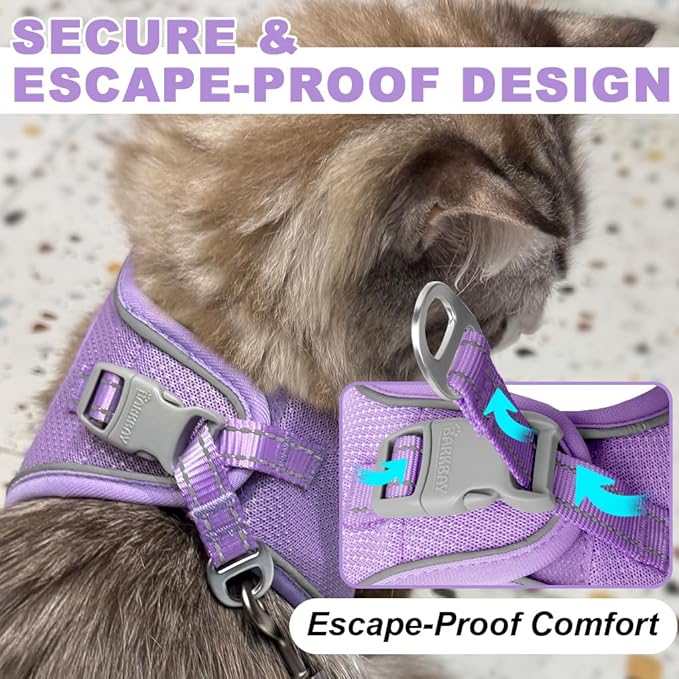 Cat Harness and Leash Set,Escape Proof Kitten Harness,Step in Adjustable Soft Lightweight,Easy Control,Reflective Strips Comfortable for Walking Travel(Violet Purple,XXS)