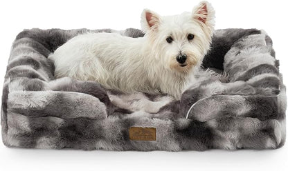 COZY KISS Orthopedic Dog Bed for Medium Small Size Dog, Soft and Warm Faux Fur Sofa for Pet Up to 40 lbs, Foam Bolster Anti-Slip Couch with Washable Removable Cover, M 30x20x6.5 inch, Tie Dye Grey