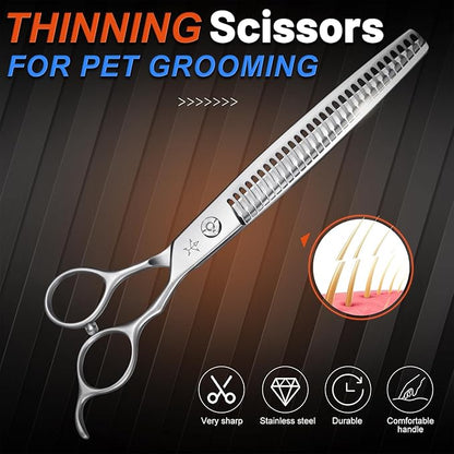 High-end Professional Dog Grooming Thinning Scissors Teeth Cutting Blending Shears Pet Texturizing Shears 7.5 Inch Extremely Very Sharp Stainless Steel Alloy For Cat Other Animals Groomer