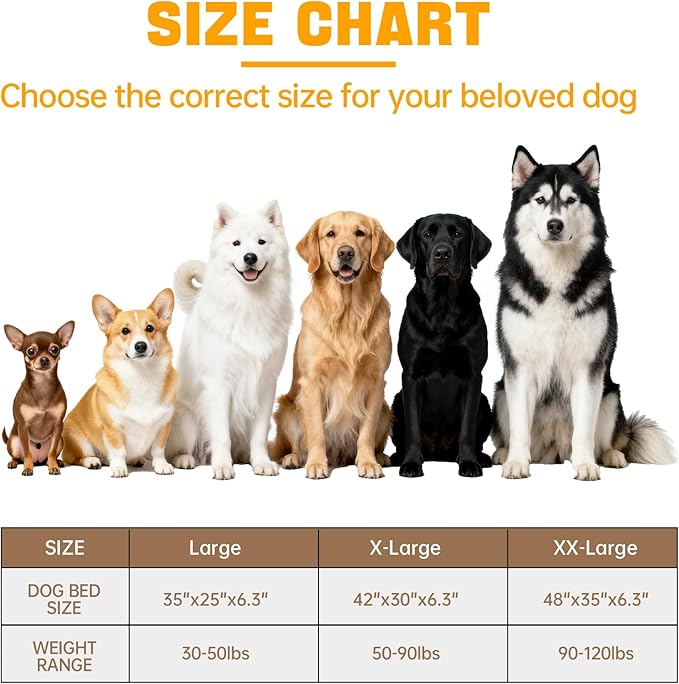 Orthopedic Dog Bed for Extra Large Dogs, 42x30 Inch Waterproof Egg Crate Memory Foam Dogs Bed with Detachable Top, Dog Couch with Zipper Washable Cover, Nonslip Bottom for Living Room, Brown