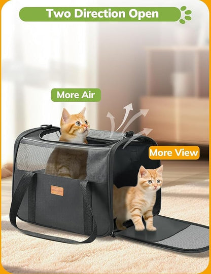 Morpilot Cat Carrier Soft - Portable Pet Carrier for Small or Medium Cats, Dogs and Puppy up to 14lbs, Airline Approved Dog Carrier with Safety Buckle - (Dark Gray)