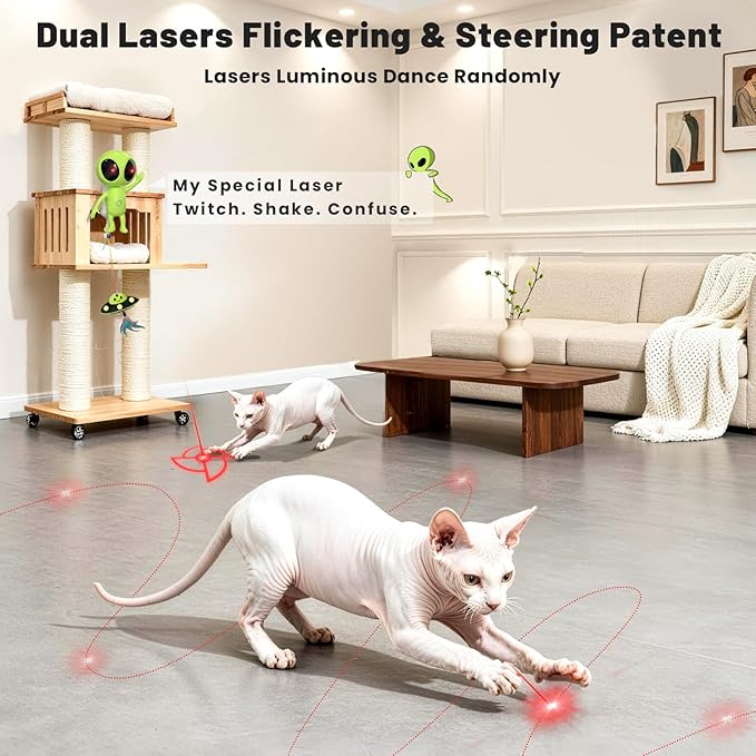 ORSDA Laser Cat Toys for Indoor Cats, 2 in 1 Interactive Automatic Dual Laser & Catnip UFO Dangler for Kitten Toys, Truly Random Trajectory Radar Motion-Activated, Rechargeable 4 Modes, Clamp Design