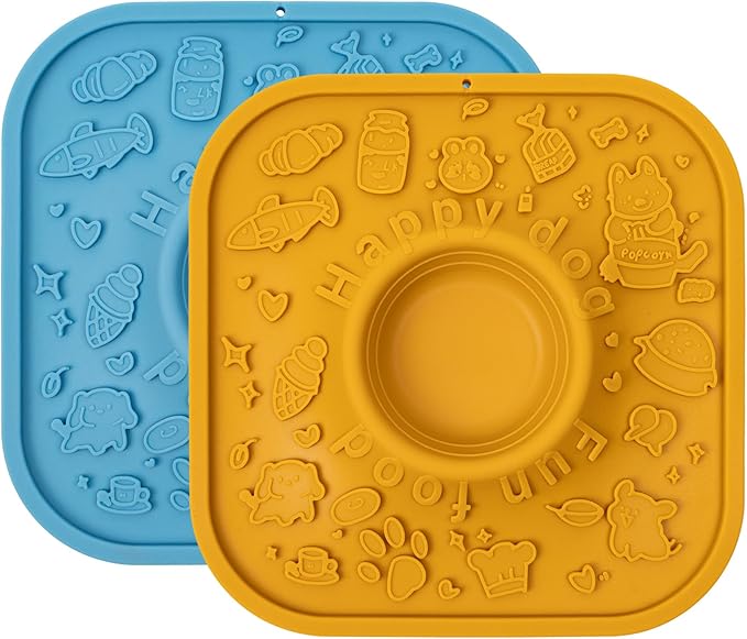 Bifeaw Lick Mat for Dogs with Suction - Dog Cat Lict Mat to Keep Them Busy - Puppy Lick Mat for Anxiety Relief (Blue and Yellow)