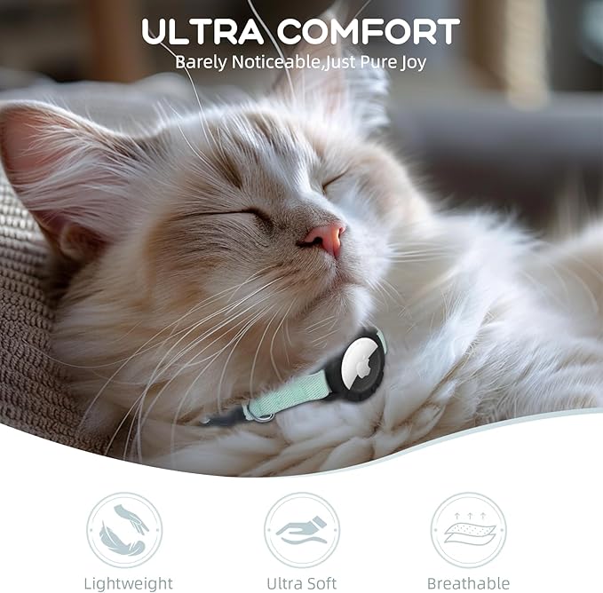 AirTag Cat Collars, Stretchy Collar with Apple AirTag Holder and Bell, Breakaway Ultra Design Elastic GPS Tracking Collars for Cats and Puppies, (7.5-12.5 Inch), Green