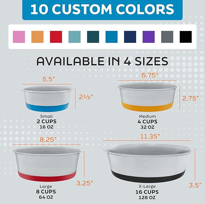 Master Pet Supply Stainless Steel Dog Bowls Set of 2 with Extra Thick Silicone Base - 4 Cup (32 oz) Black Velvet, Non-Slip, Dishwasher Safe Metal Bowls, Pet Dog Food Bowl for Dogs, Cats, Anti Rust