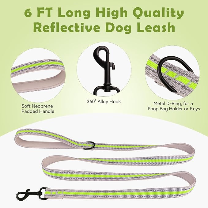 Martingale Collar for Dogs,Soft Neoprene Padded Reflective Martingale Collar and Leash Set Safety Buckle Nylon Martingale Dog Collars for Large Dogs(Green&L)