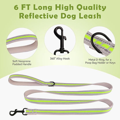 Martingale Collar for Dogs,Soft Neoprene Padded Reflective Martingale Collar and Leash Set Safety Buckle Nylon Martingale Dog Collars for Large Dogs(Green&L)