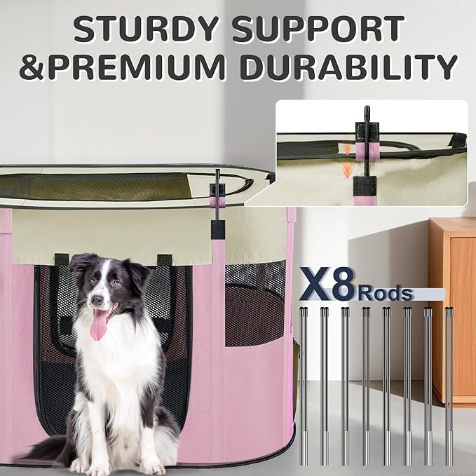 Pet Dog Cat Playpen with Waterproof Pad,Portable Puppy Kitten Rabbit Crate and Other Small Animals Kennel Cage Tent for Indoor Outdoor Travel Camping,Water-Resistant Breathable Shade Cover (Pink S)
