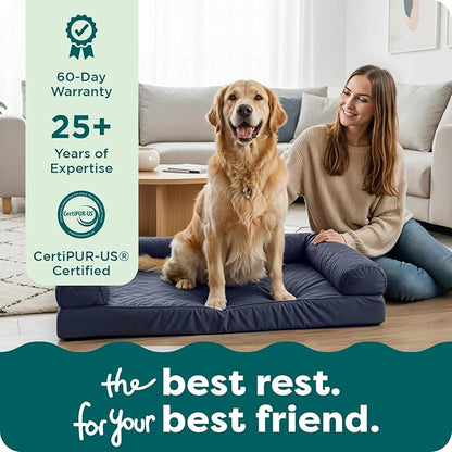 Furhaven Cooling Gel Dog Bed for Large Dogs w/ Removable Bolsters & Washable Cover, For Dogs Up to 95 lbs - Quilted Sofa - Iron Gray, Jumbo/XL