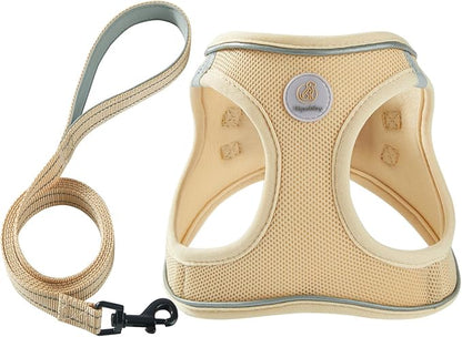 Hipubby Dog Harness and Leash Set, No Pull Soft Mesh Puppy Harness for Small Medium Dogs, Cats - Step in Reflective Breathable Lightweight Vest Harness for Walking, Training - Khaki, S