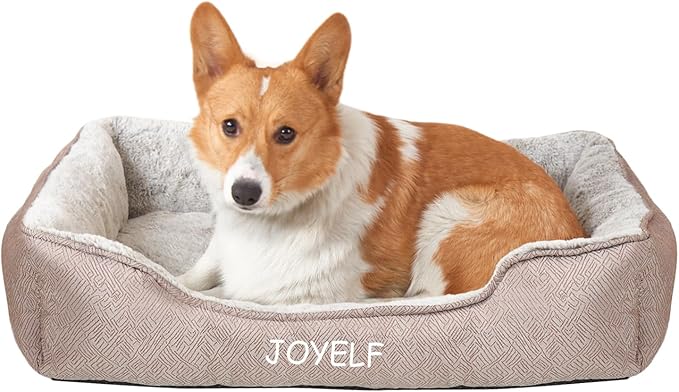 JOYELF Dog Bed Washable Calming Pet Bed, Anti Anxiety Cat Bed & Sofa, Cute Plush Pet Bed for Medium Dog and Cat - Medium Rectangle