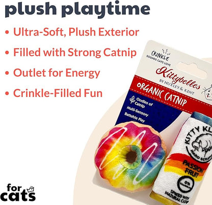 Huxley & Kent Plush Cat Toy - Interactive Catnip Toy for Cats & Kittens - Soft with Crinkle & Catnip - Fun Indoor Play -Pride Donut & Klaw Passion Fruit 2pk