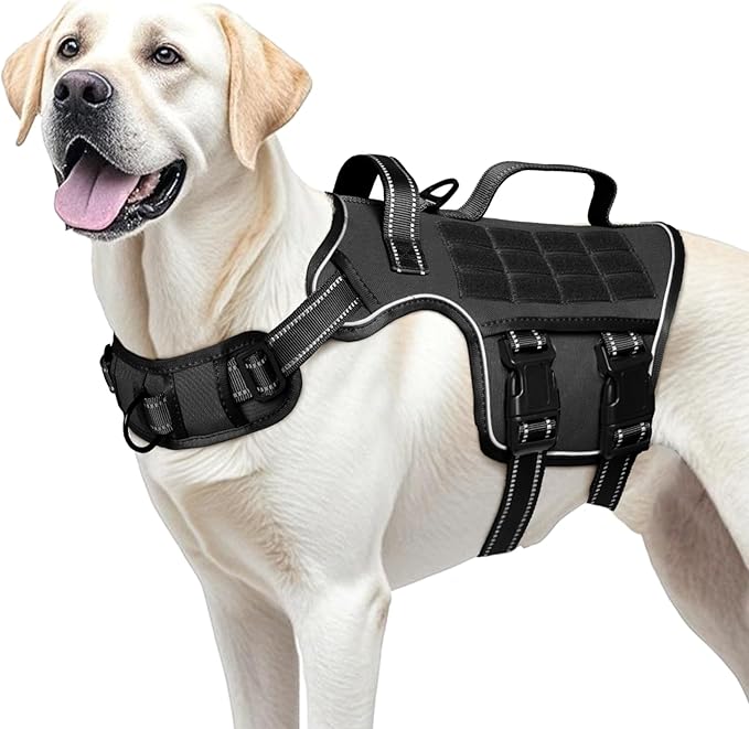 Dog Harness for Large Dogs Heavy Duty, No Pull Tactical Dog Harness with Molle System, Easy On and Off Service Dog Vest, Breathable Padded, Adjustable Reflective Pet Vest for Walking Hiking Training