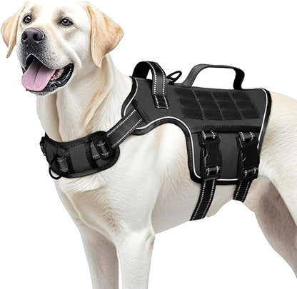 Dog Harness for Large Dogs Heavy Duty, No Pull Tactical Dog Harness with Molle System, Easy On and Off Service Dog Vest, Breathable Padded, Adjustable Reflective Pet Vest for Walking Hiking Training