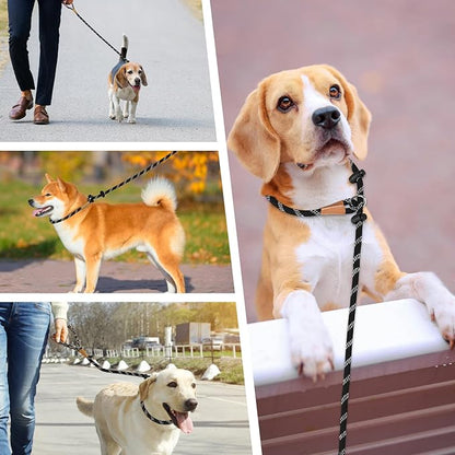 lynxking Slip Lead Dog Leash Reflective, Heavy Duty Comfortable Strong Rope for Large Medium Small Dogs No Pull Pet Training (Black, Large 1/2in x 6ft-Slip Lead)
