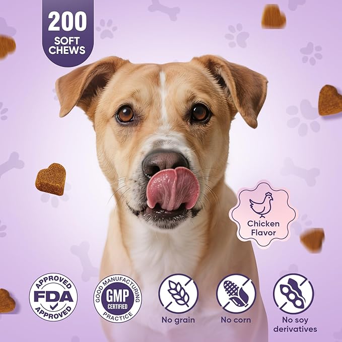 Glucosamine for Dogs 200pcs Joint Support Supplement Dog Hip and Joint Chondroitin Chews Treats with MSM Dog Joint Pain Relief Mobility Supplements Chicken Flavor Fit All Large Small Medium Breed