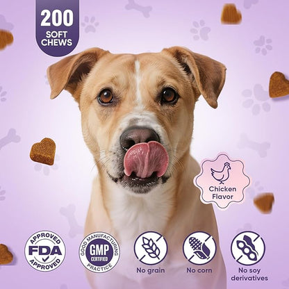 Glucosamine for Dogs 200pcs Joint Support Supplement Dog Hip and Joint Chondroitin Chews Treats with MSM Dog Joint Pain Relief Mobility Supplements Chicken Flavor Fit All Large Small Medium Breed