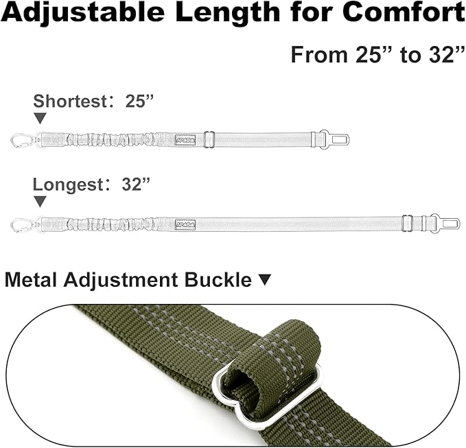 APakBak Dog Seat Belt for Car, Adjustable Dog Car Harness Seatbelt for Small Medium Large Dogs, Heavy Duty Travel Safety Restraint with Locking Aluminum Hook & Reflective Nylon Strap, Ranger Green