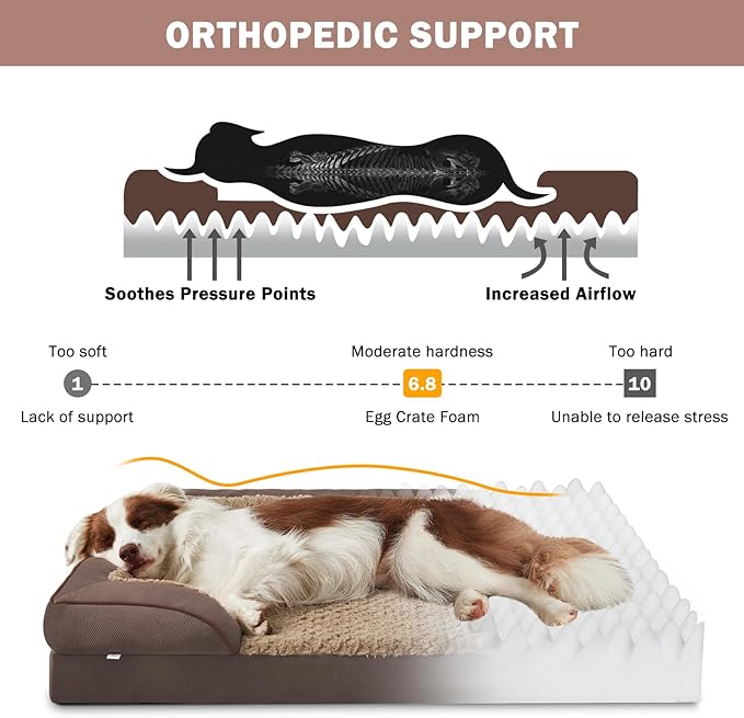 INVENHO Orthopedic Dog Bed for Large Dogs, Washable Waterproof, Egg-Crate Foam Dog Couch Bed with Washable Removable Cover, Waterproof Lining and Nonskid Bottom