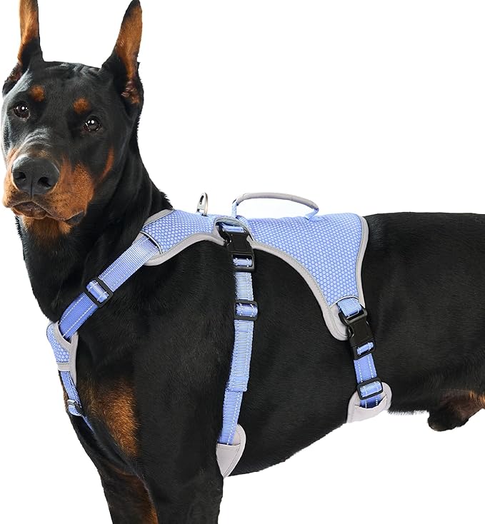 Huntboo Escape Proof Dog Harness, Escape Artist Harness, Reflective Dog Harness with Handle, Durable,Adjustable Vest for Small Medium Large Dogs Walking, Training,and Running Gear(Technicolor Blue,XL)