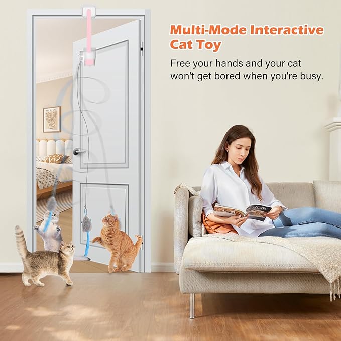 Interactive Cat Toy, Flapping Bird & Rotating Feather Teaser for Indoor Cats, Hanging Doorway Cat Toys with Fishing Pole for Exercise, Boredom Relief & Fun Games